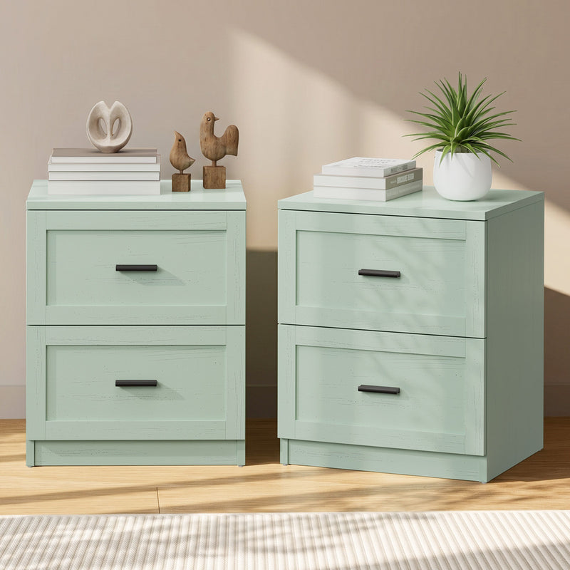 Oikiture 2PCS Bedside Table 2 Drawers Nightstand Green