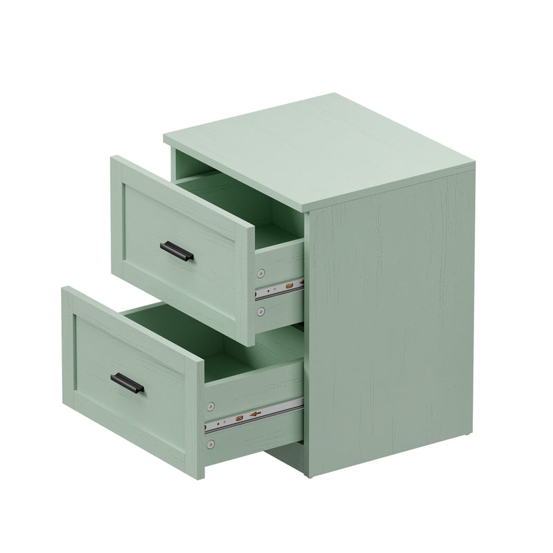 Oikiture 2PCS Bedside Table 2 Drawers Nightstand Green