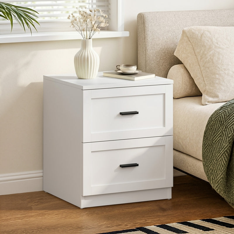 Oikiture Bedside Table 2 Drawers Nightstand White