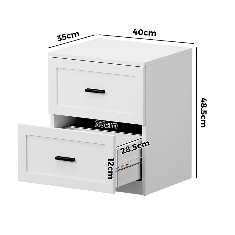 Oikiture Bedside Table 2 Drawers Nightstand White