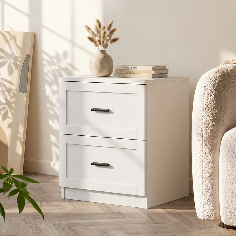 Oikiture Bedside Table 2 Drawers Nightstand White