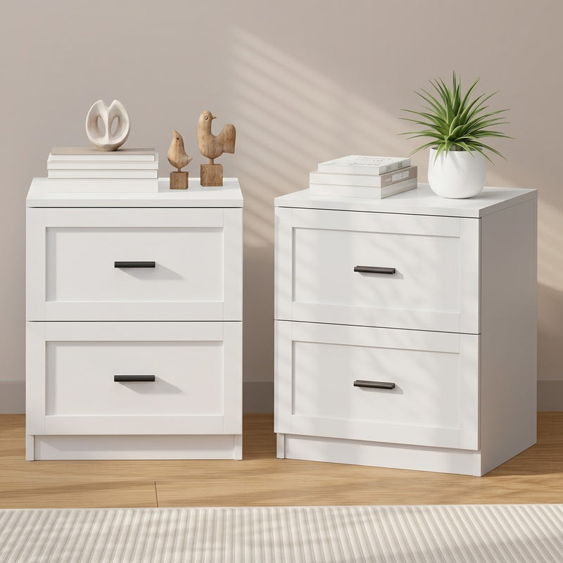 Oikiture 2PCS Bedside Table 2 Drawers Nightstand White