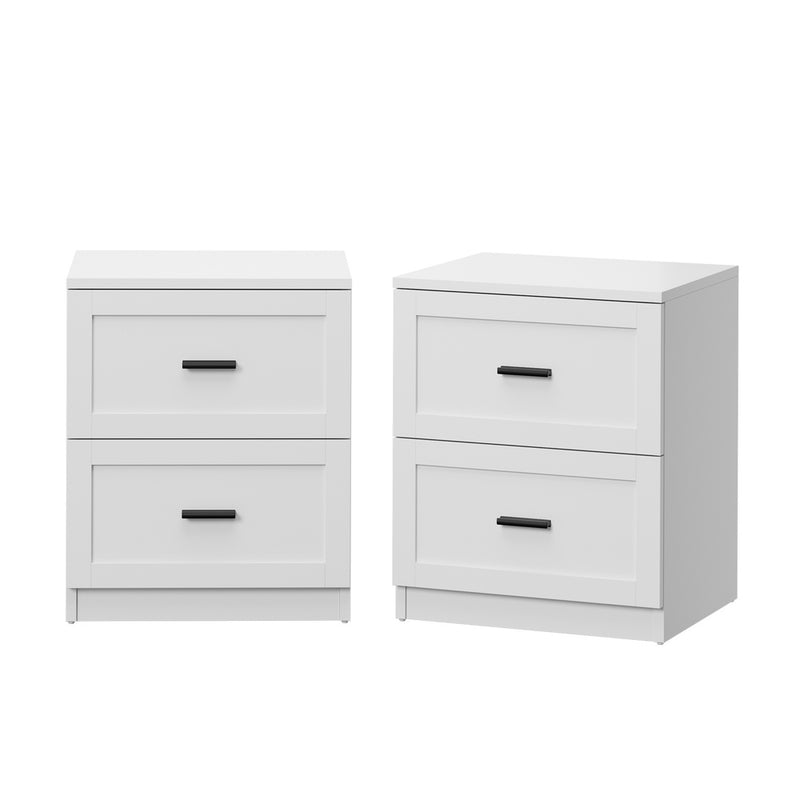 Oikiture 2PCS Bedside Table 2 Drawers Nightstand White
