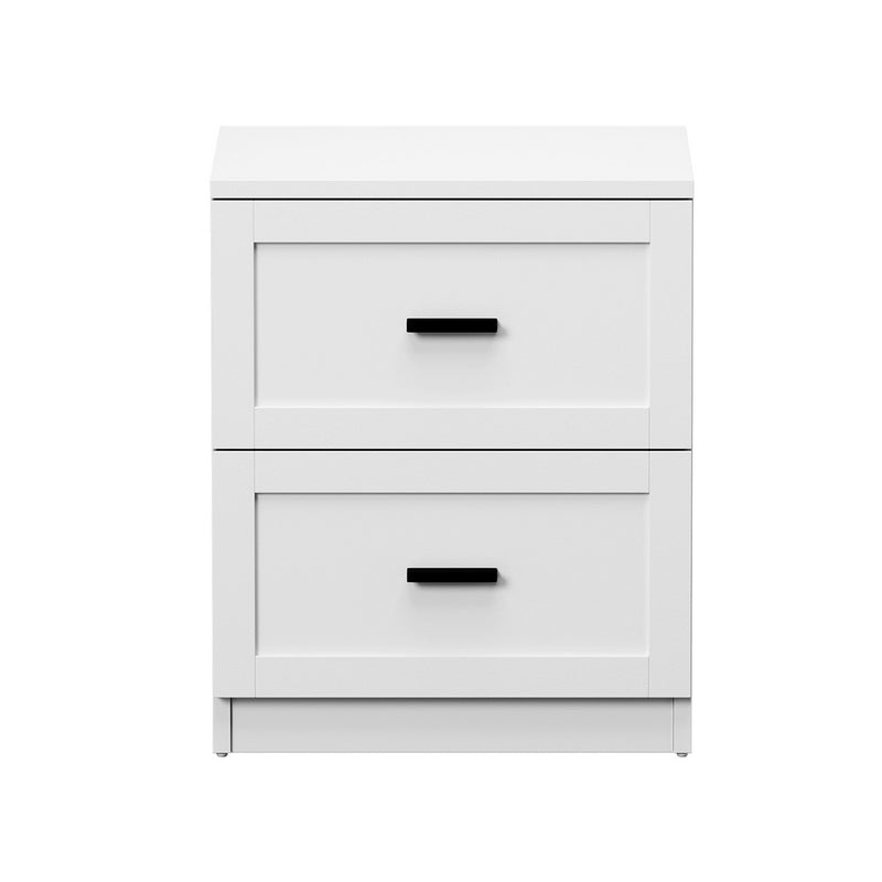 Oikiture 2PCS Bedside Table 2 Drawers Nightstand White