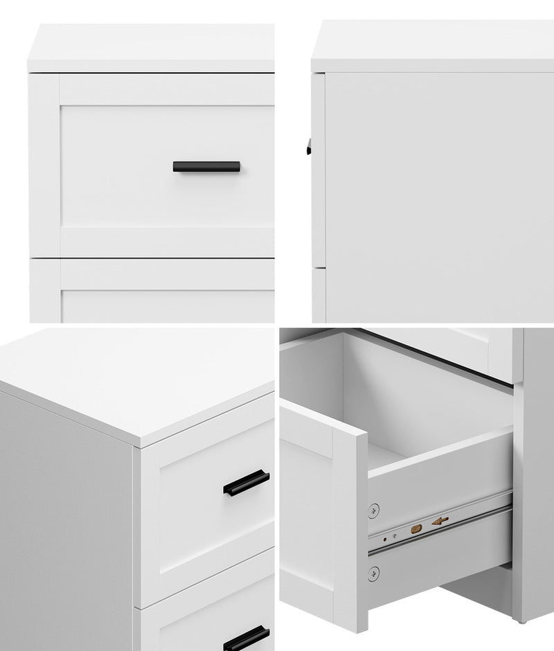 Oikiture 2PCS Bedside Table 2 Drawers Nightstand White