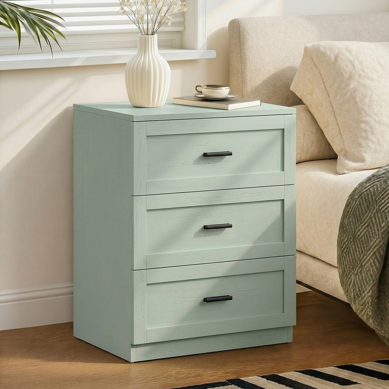 Oikiture Bedside Table 3 Drawers Nightstand Cabinet End Table Green
