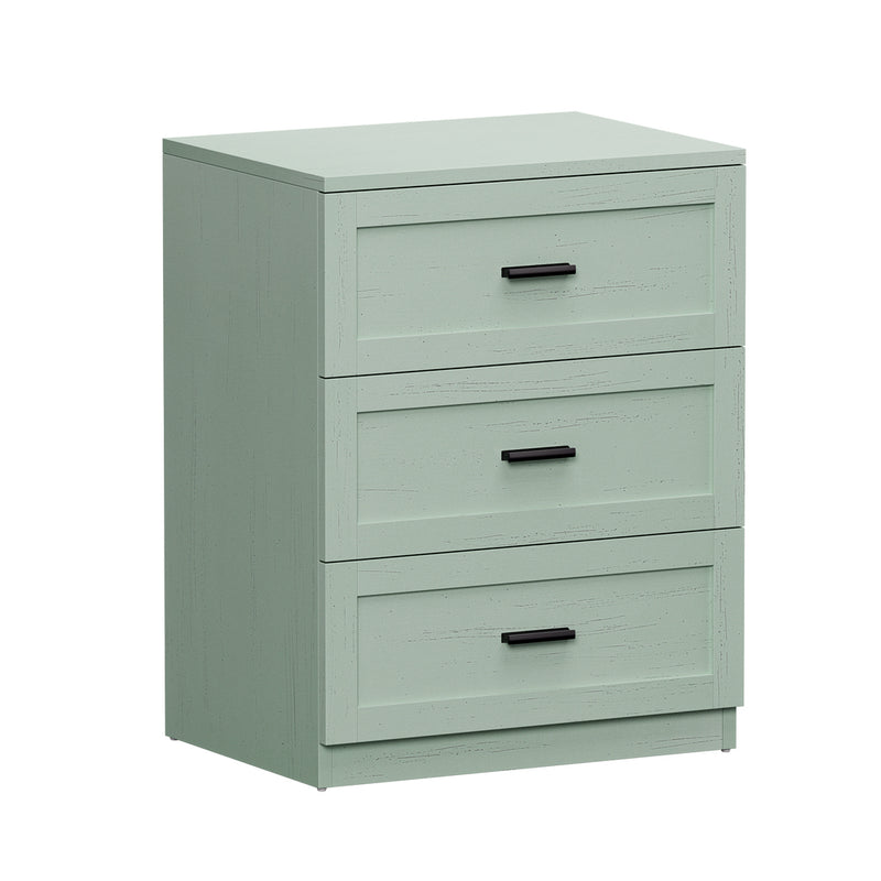 Oikiture Bedside Table 3 Drawers Nightstand Cabinet End Table Green