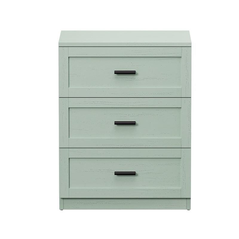 Oikiture Bedside Table 3 Drawers Nightstand Cabinet End Table Green