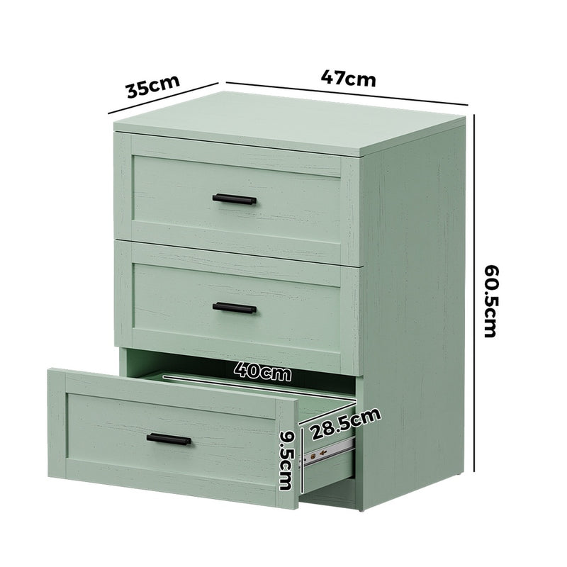 Oikiture Bedside Table 3 Drawers Nightstand Cabinet End Table Green