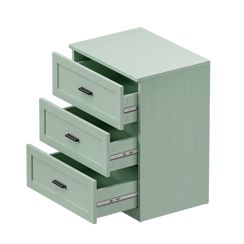Oikiture Bedside Table 3 Drawers Nightstand Cabinet End Table Green