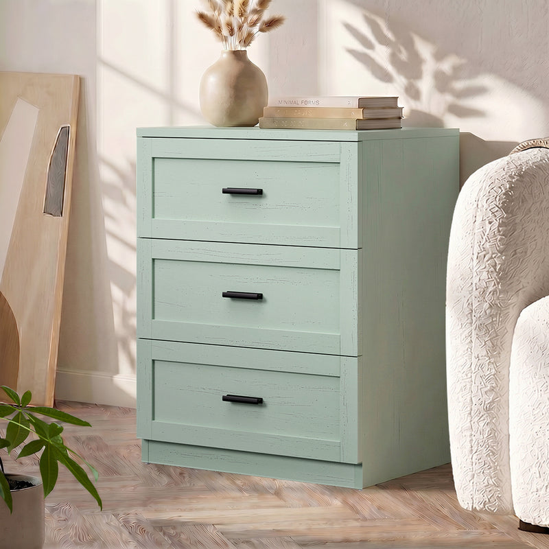 Oikiture Bedside Table 3 Drawers Nightstand Cabinet End Table Green