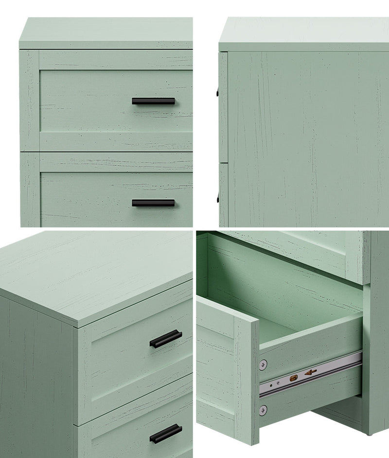 Oikiture Bedside Table 3 Drawers Nightstand Cabinet End Table Green