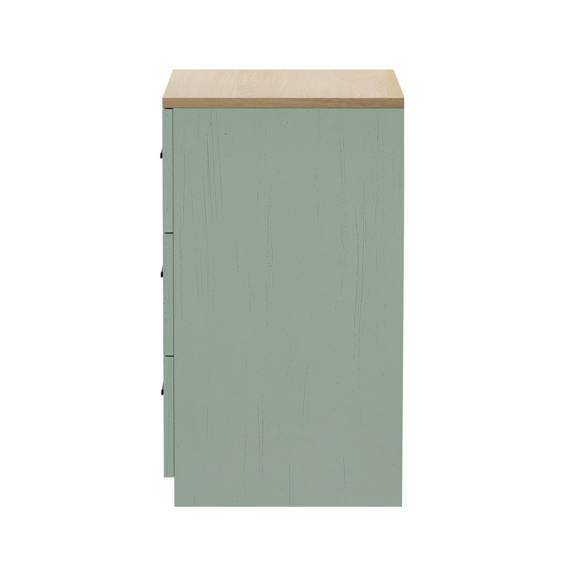 Oikiture Bedside Table 3 Drawers Nightstand Cabinet Natural&Green