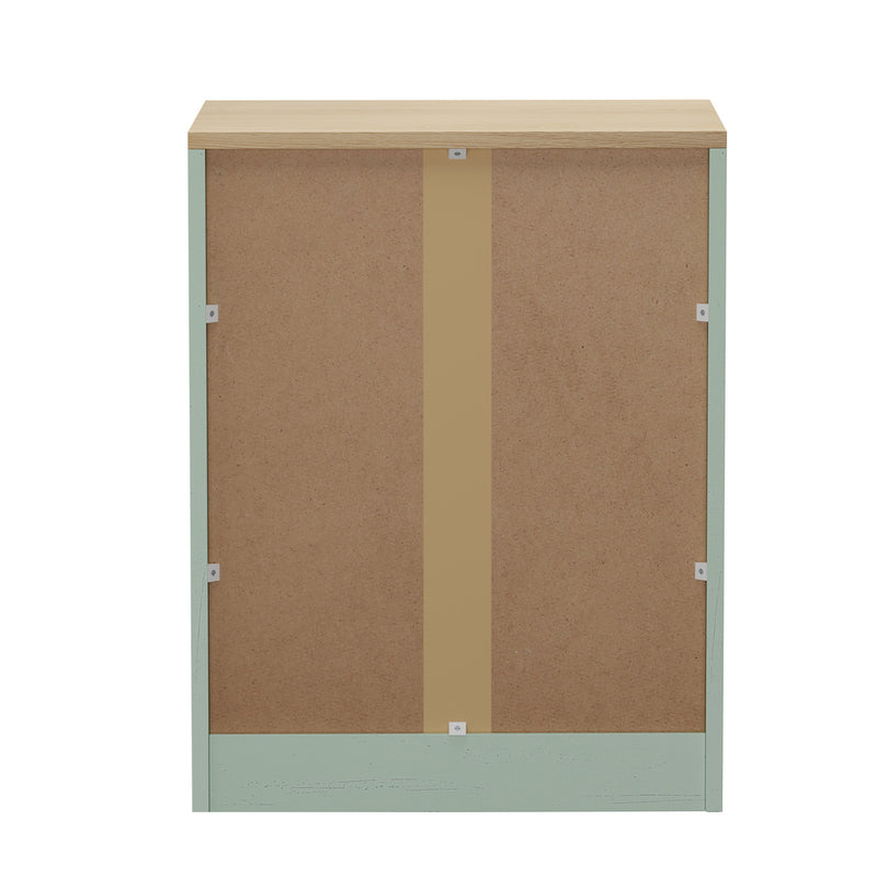 Oikiture Bedside Table 3 Drawers Nightstand Cabinet Natural&Green