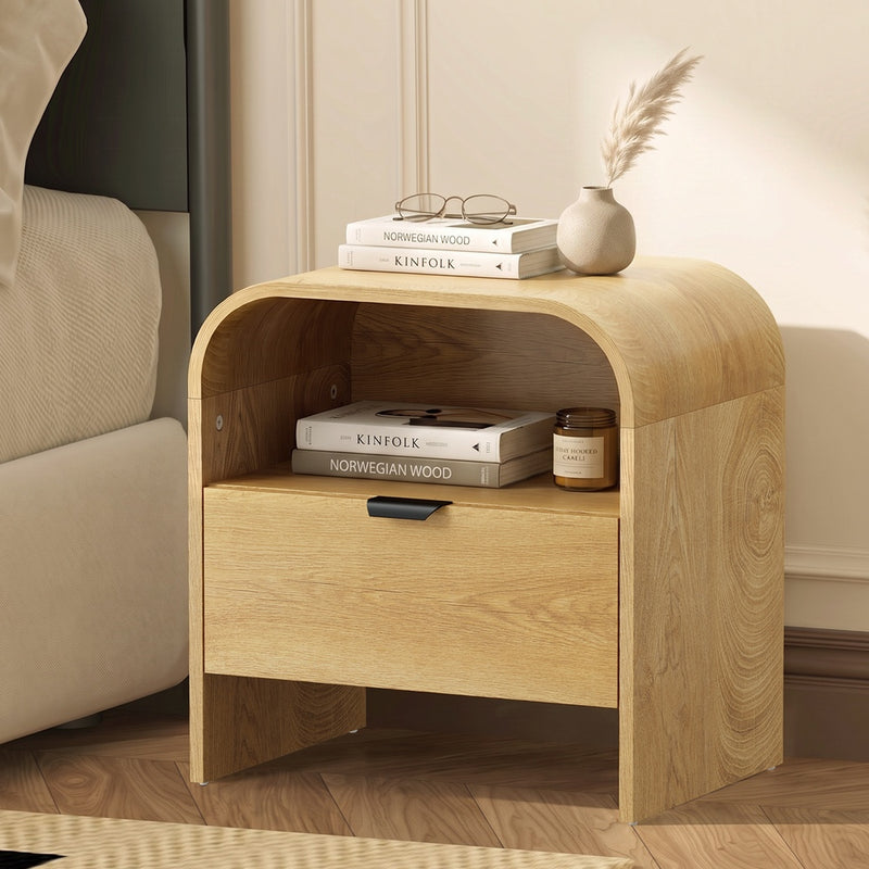 Oikiture Bedside Table Drawer Nightstand Natural