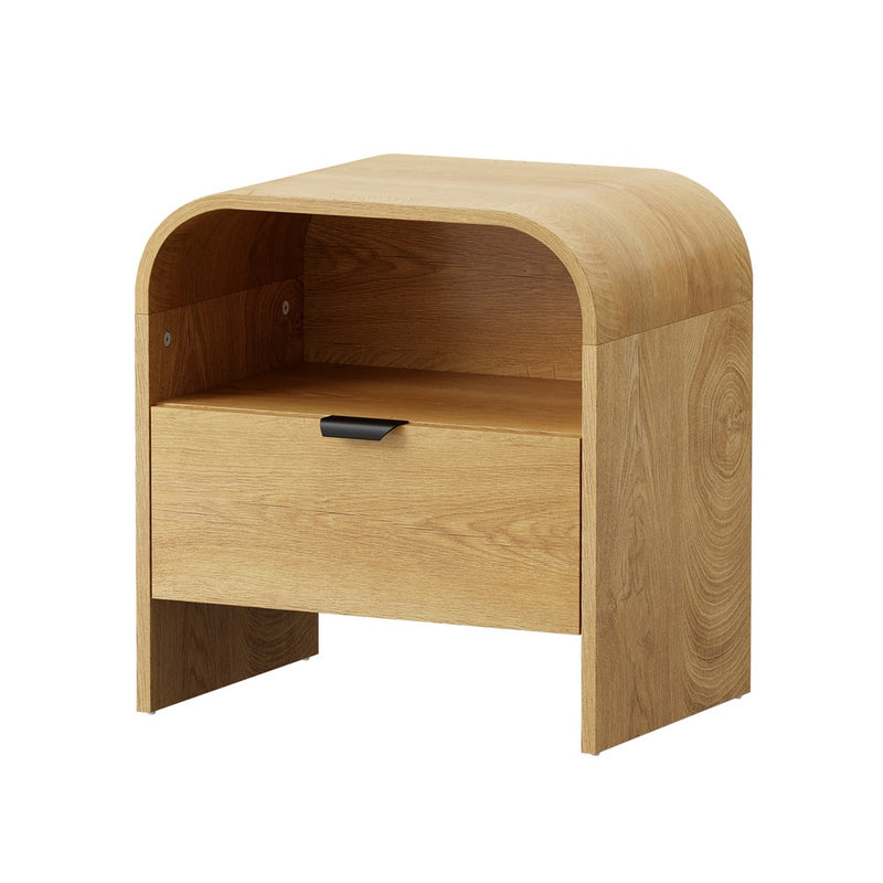 Oikiture Bedside Table Drawer Nightstand Natural