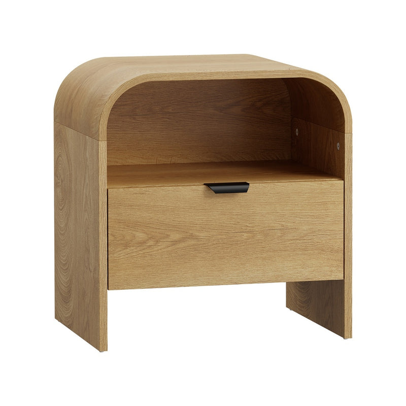 Oikiture Bedside Table Drawer Nightstand Natural