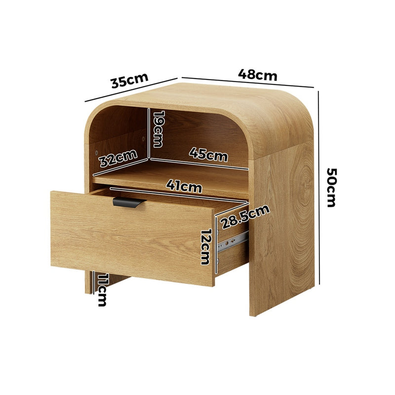 Oikiture Bedside Table Drawer Nightstand Natural