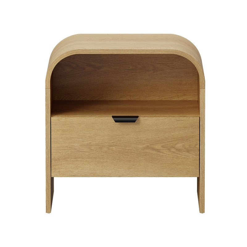 Oikiture Bedside Table Drawer Nightstand Natural