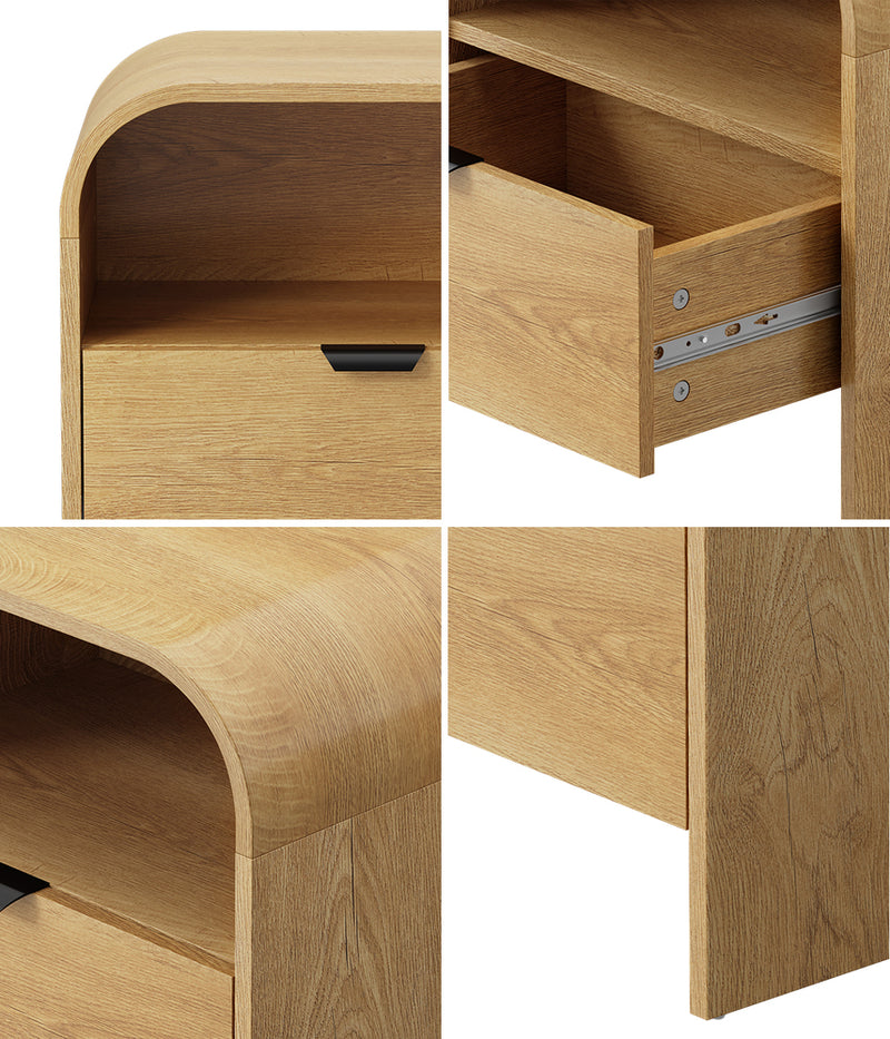 Oikiture Bedside Table Drawer Nightstand Natural
