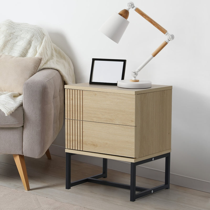 Oikiture Bedside Tables 2 Drawers Bedroom Metal