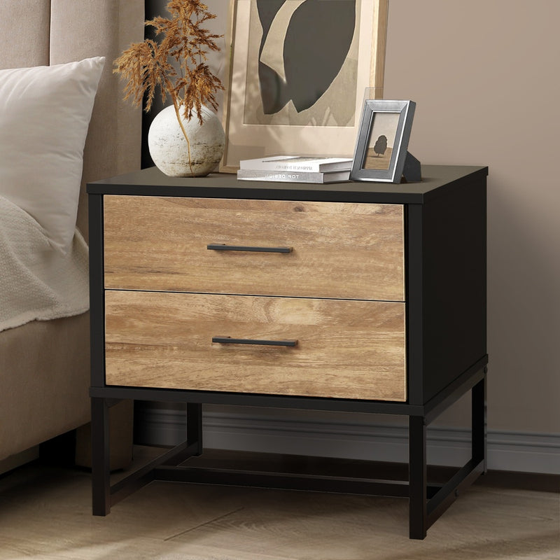 Oikiture Bedside Table 2 Drawers Storage Metal Industrial