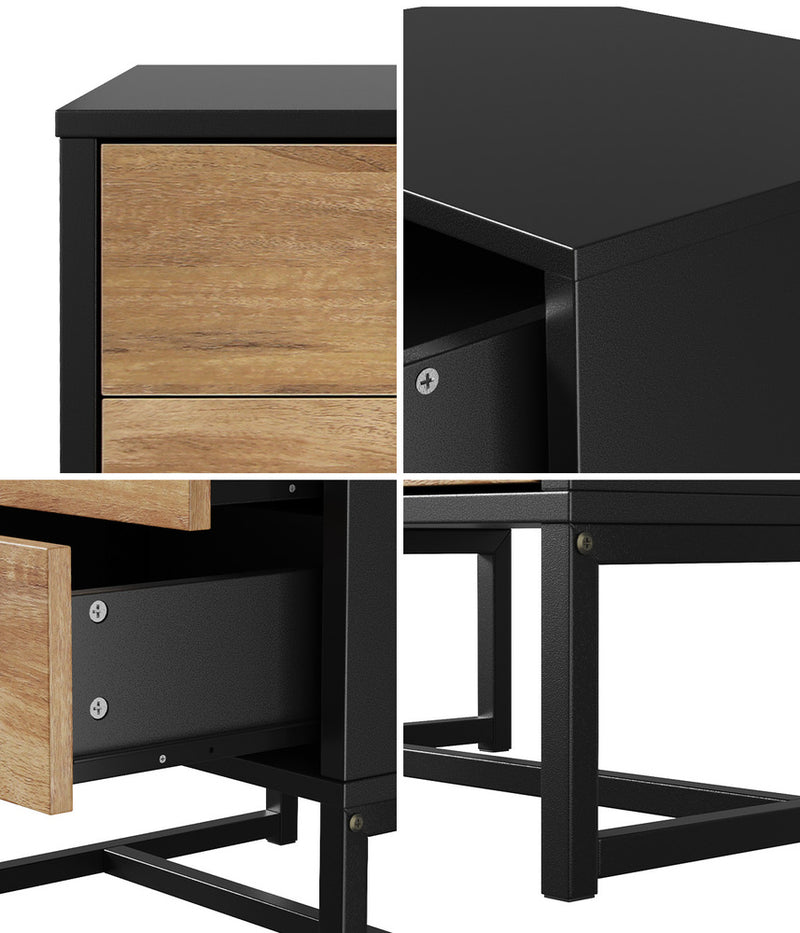 Oikiture Bedside Table 2 Drawers Storage Metal Industrial