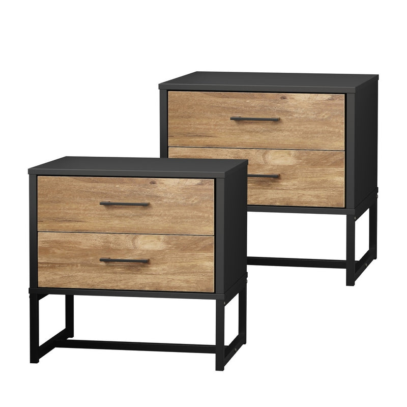 Oikiture 2x Bedside Table 2 Drawers Storage Metal Industrial
