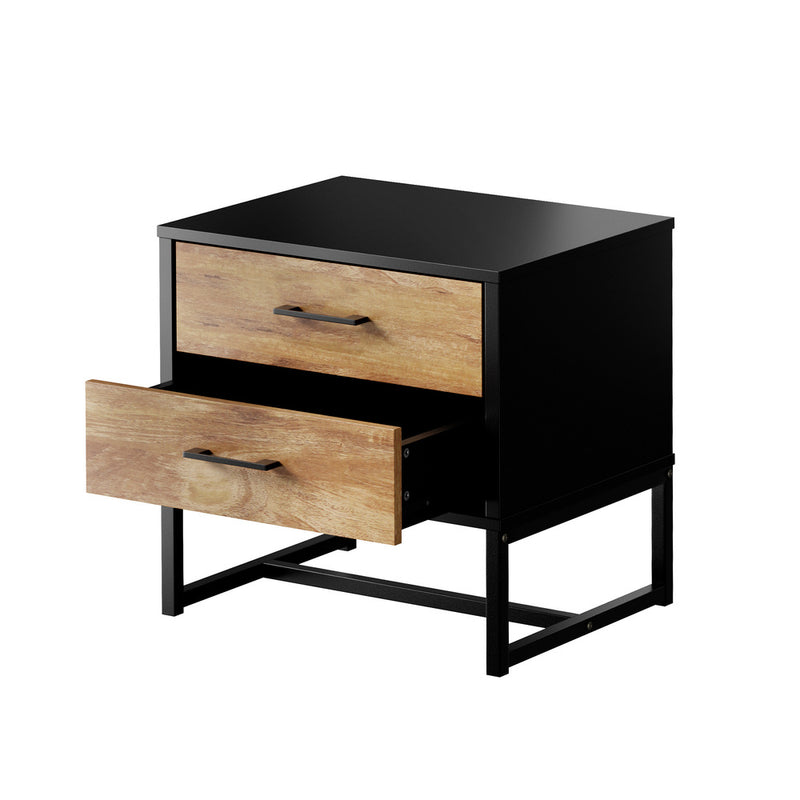 Oikiture 2x Bedside Table 2 Drawers Storage Metal Industrial