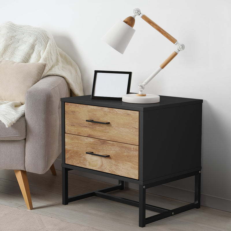 Oikiture 2x Bedside Table 2 Drawers Storage Metal Industrial