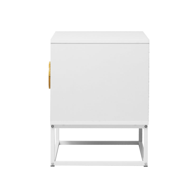 Oikiture Bedside Table 2 Drawers Steel Legs White