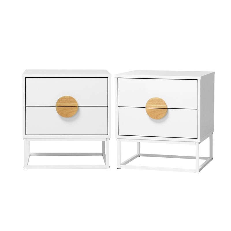 Oikiture 2x Bedside Table 2 Drawers Steel Legs White
