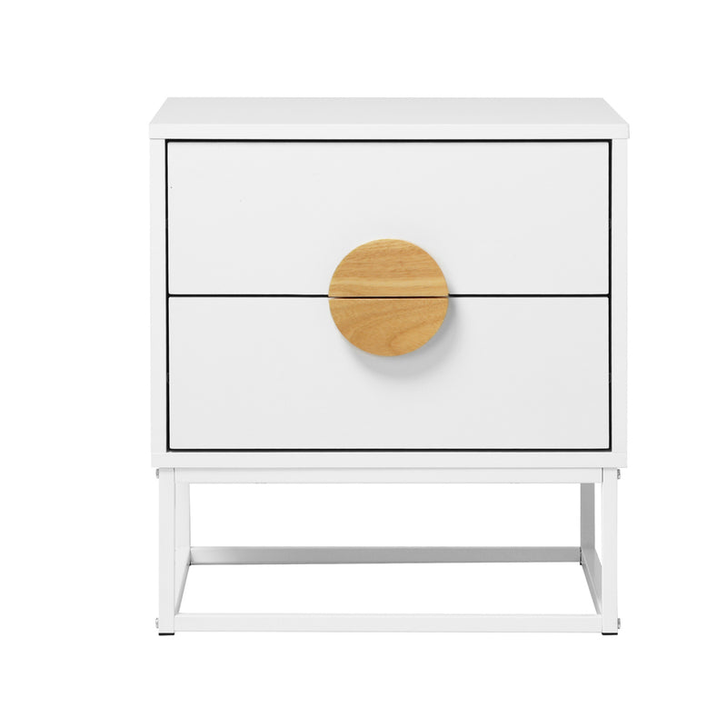 Oikiture 2x Bedside Table 2 Drawers Steel Legs White