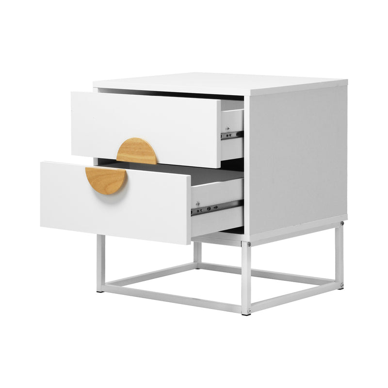 Oikiture 2x Bedside Table 2 Drawers Steel Legs White