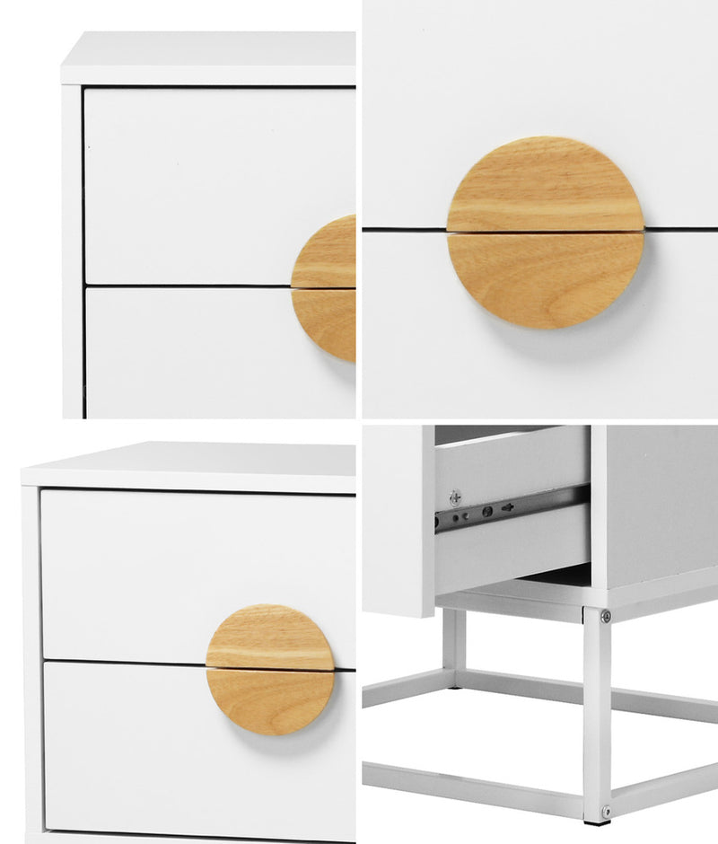 Oikiture 2x Bedside Table 2 Drawers Steel Legs White