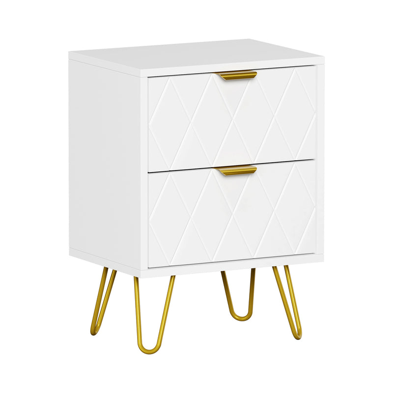 Oikiture Bedside Table 2 Drawers Gold Metal Nightstand White