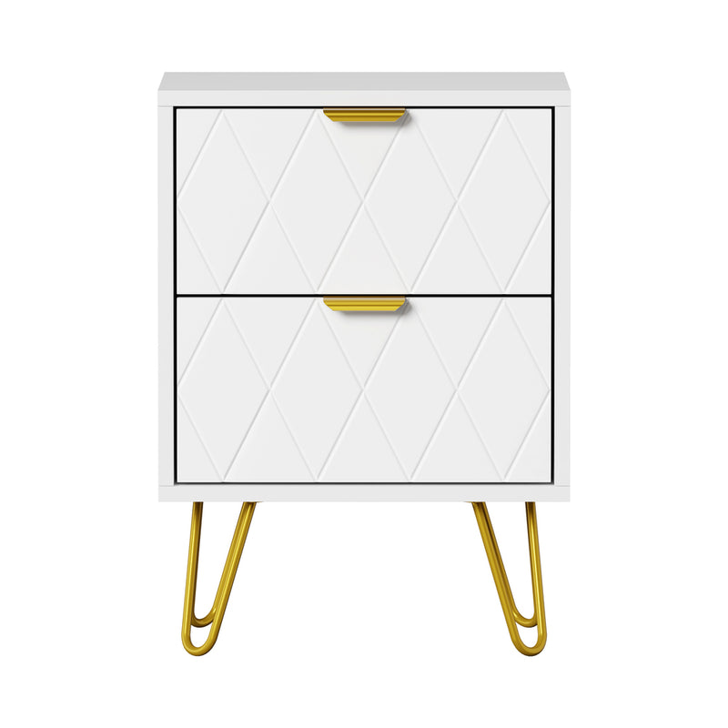 Oikiture Bedside Table 2 Drawers Gold Metal Nightstand White