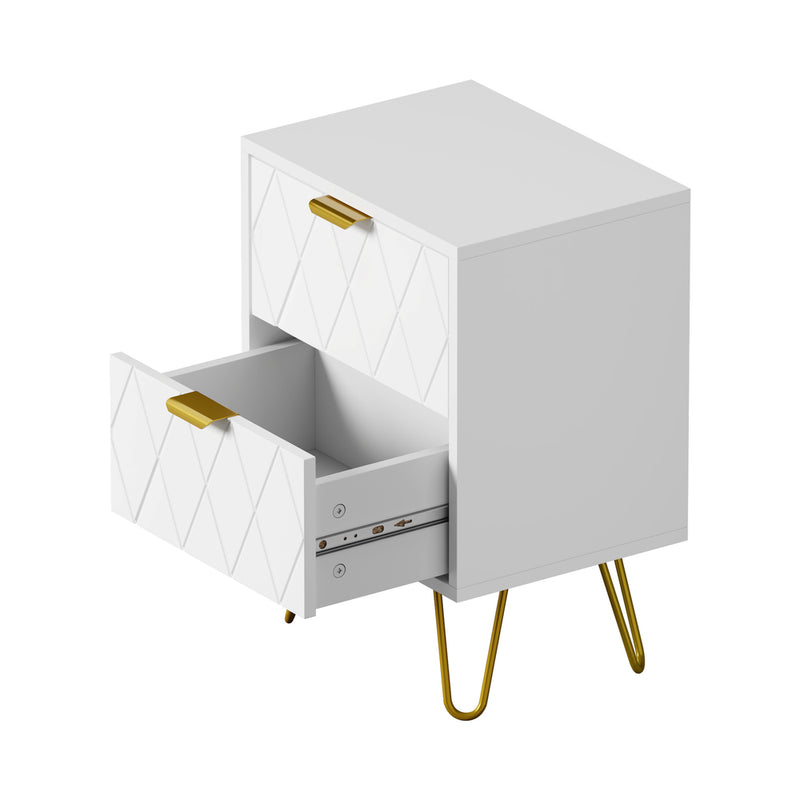 Oikiture Bedside Table 2 Drawers Gold Metal Nightstand White