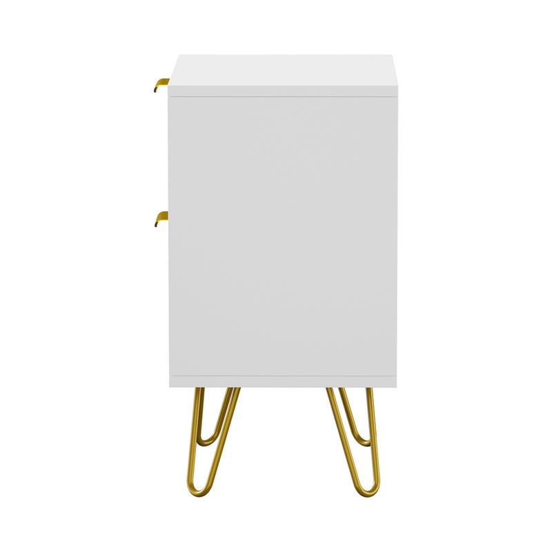 Oikiture Bedside Table 2 Drawers Gold Metal Nightstand White