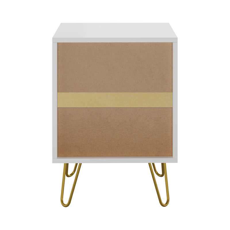 Oikiture Bedside Table 2 Drawers Gold Metal Nightstand White