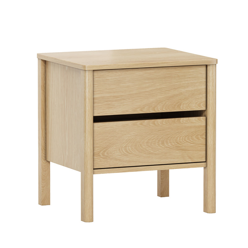 Oikiture Bedside Table 2 Drawers Nightstand Handle-free Natural