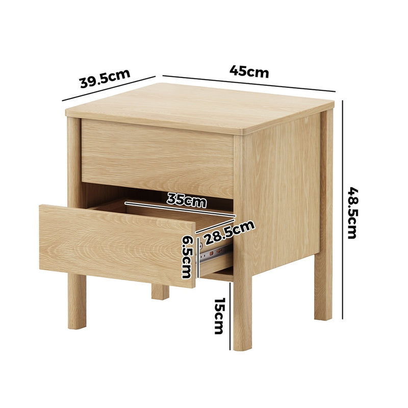 Oikiture Bedside Table 2 Drawers Nightstand Handle-free Natural