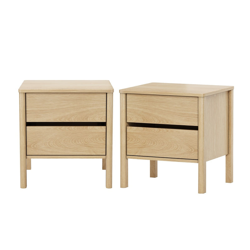 Oikiture 2x Bedside Tables 2 Drawers Nightstand Handle-free Natural