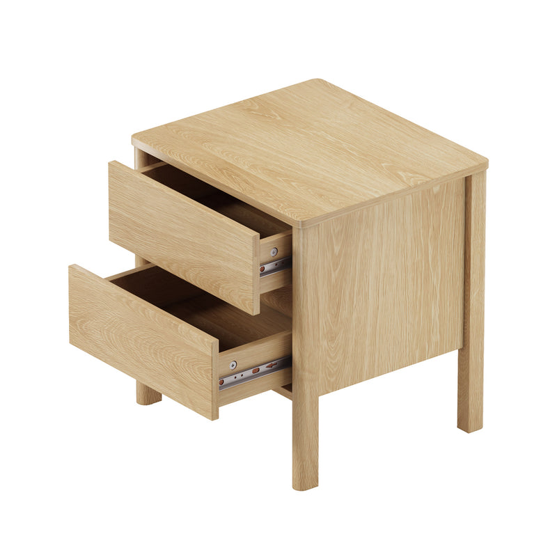 Oikiture 2x Bedside Tables 2 Drawers Nightstand Handle-free Natural