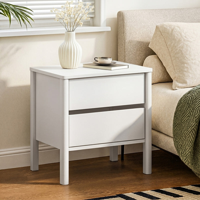 Oikiture Bedside Table 2 Drawers Nightstand Handle-free White