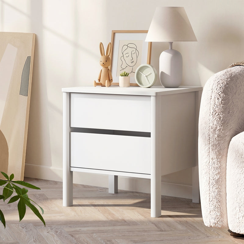 Oikiture Bedside Table 2 Drawers Nightstand Handle-free White
