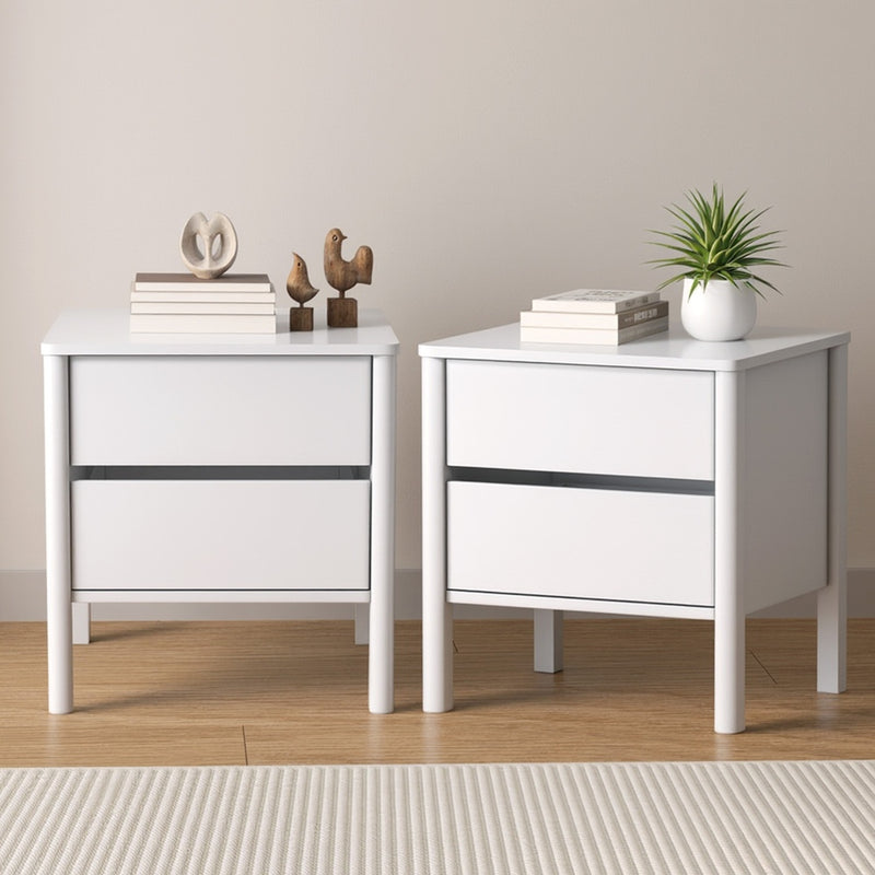 Oikiture 2x Bedside Tables 2 Drawers Nightstand Handle-free White
