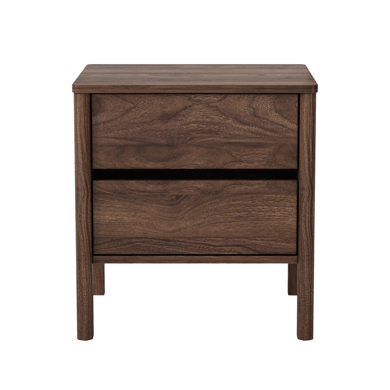 Oikiture Bedside Table 2 Drawers Nightstand Handle-free Walnut