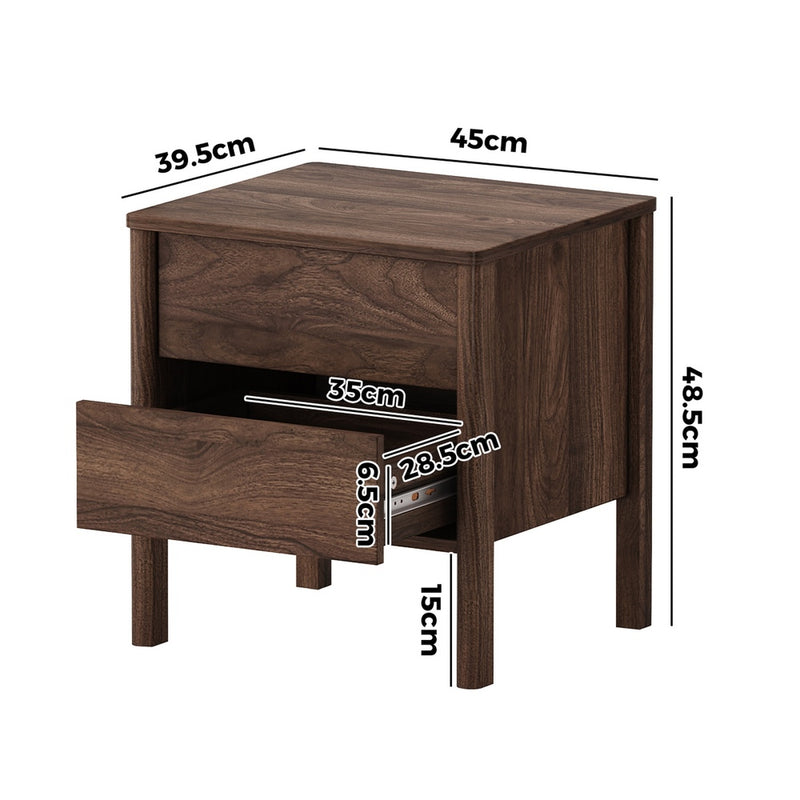 Oikiture 2x Bedside Tables 2 Drawers Nightstand Handle-free Walnut