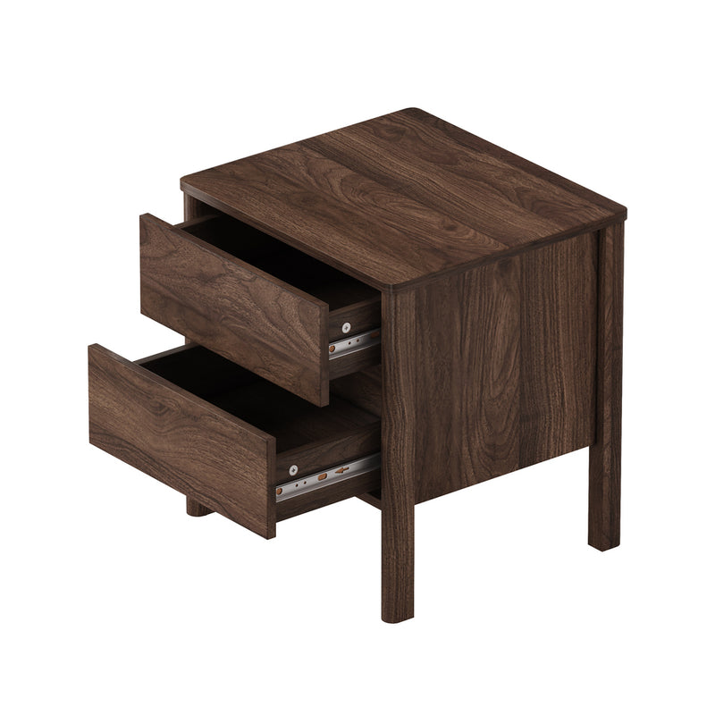 Oikiture 2x Bedside Tables 2 Drawers Nightstand Handle-free Walnut